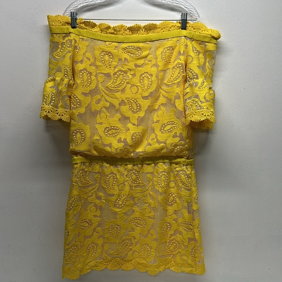 Alexis Kit Dress Short Mini Floral Lace Sleeveless Off The Shoulder Yellow XS - Picture 7 of 12